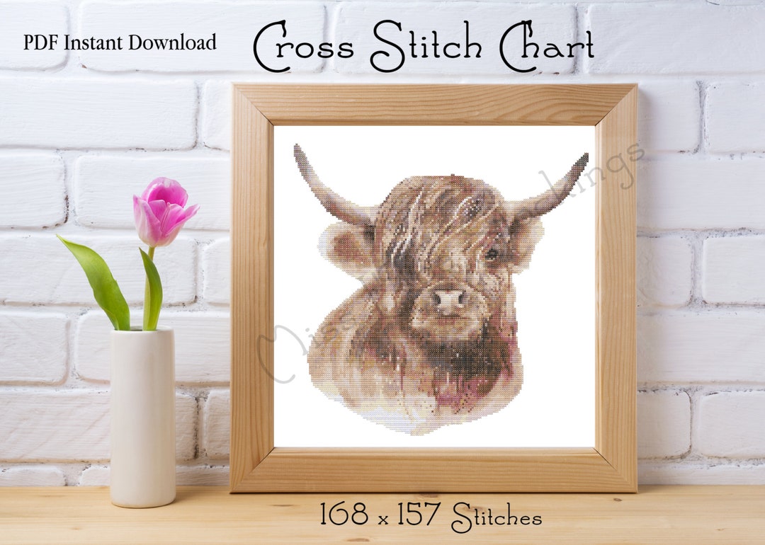 Highland Cow Counted Cross Stitch Chart Instant PDF Download. Etsy