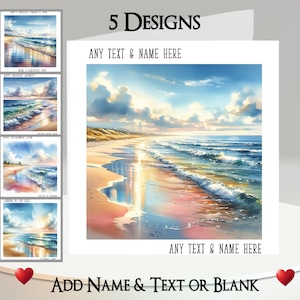 Calm Beach Card: tekst + naam toevoegen ~ bericht binnen ~ Tropisch strand, zee, oceaan, golven, zand, kust, kustscène