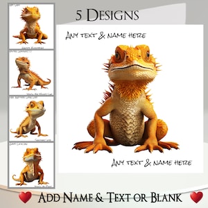 Baardagaamkaart: tekst en naam toevoegen ~ bericht binnenin ~ 5 ontwerpen ~ Beardies, Beardy, Pet, Hagedis, Reptiel, Pogona