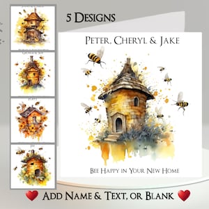 Bee Hive House New Home-kaart: voeg je naam + tekst toe ~ voeg je naam toe ~ bericht binnen ~ Veel succes, verhuizen, nieuw adres, nieuw huis, bij