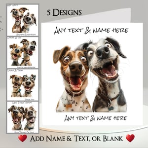 Carte chien : ajoutez votre texte + nom ~ 5 modèles au choix ~ message à l'intérieur ~ couple de chiens, chien drôle, chien mignon, chien qui rit, drôle, humoristique