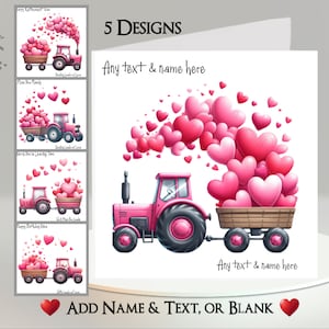 Tarjeta de tractor con forma de corazón: personaliza ~ agrega un mensaje en el interior ~ carga, corazón, remolque, tractor con corazones, construcción, maquinaria agrícola, vapor con forma de corazón