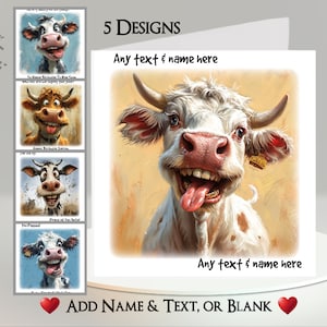 Carte vache : ajoutez votre texte et votre nom ~ 5 modèles au choix ~ message à l'intérieur ~ grimace vache, bovin, bovin, ferme, caricature, humoristique