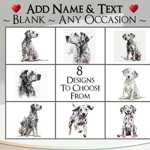 Biglietto dalmata: aggiungi il tuo testo + nome ~ Messaggio all'interno ~ Qualsiasi occasione ~ Cocker, cane, ritratto di cane, animale domestico, cane, cucciolo