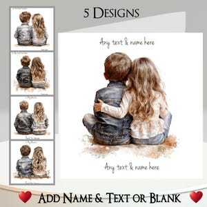 Besties Card: aggiungi il tuo nome + testo, messaggio interno, 5 design. Migliori amici, ragazzo, ragazza, fratello, sorella, amici, bambino, bambini