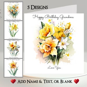 Cartão de narciso: adicione seu texto + nome ~ Mensagem interna ~ Buquê de flores, narcisos, narcisos, narcisos, florais, narciso branco, narcisos galeses