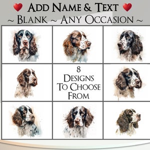Biglietto Spaniel: aggiungi il tuo testo + nome ~ Messaggio interno ~ Qualsiasi occasione ~ Springer Spaniel, cane, animale domestico, canino, ritratto di animale domestico, Springer inglese