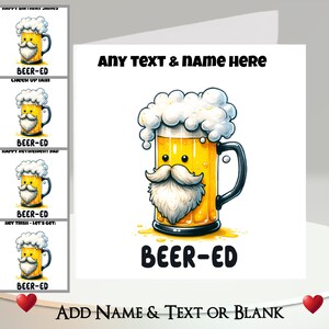 Funny Beer Card: gepersonaliseerd ~ tekst + naam toevoegen ~ bericht binnen ~ pils, ale, bier, glas, pint, baard, grappig, woordspeling
