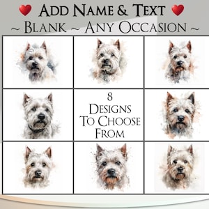 Westie-kaart: voeg je tekst + naam toe ~ binnenbericht ~ elke gelegenheid ~ West Highland Terrier, Westie, hond, huisdier, hondenportret
