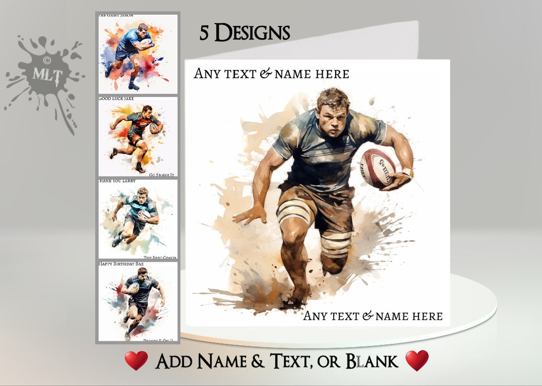 Rugby Card: Add Your Text + Name, Inside Message, or Blank. 5 Designs ...