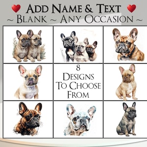 Franse Bulldog-kaart: voeg je tekst + naam toe ~ binnenbericht ~ elke gelegenheid of blanco ~ Frenchie, buldog, hond, portret, hond, huisdier