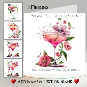 Biglietto con bicchiere da cocktail: aggiungi il tuo testo + nome ~ Messaggio all'interno ~ Bicchiere da cocktail rosa, bevanda, fiore, floreale, alcol, fiori, aperitivo, bicchiere