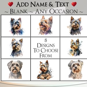 Yorkie Card: Add Your Text + Name ~ Inside Message ~ Any Occasion or Blank ~ Yorkshire Terrier, Dog, Pet, Canine, Dog Portrait, Small Dog
