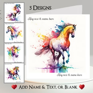 Carte cheval : ajoutez votre texte et votre nom ~ 5 modèles au choix ~ message intérieur ~ western, Far West, cheval arc-en-ciel, chevaux sauvages, cavalier