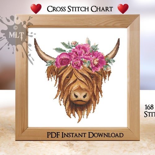 Highland Cow Counted Cross Stitch Chart Instant PDF Download. Etsy