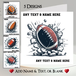 Tarjeta de rugby: agrega tu texto + nombre ~ Mensaje interior ~ Rugby, pelota de rugby, deportes, jugador de rugby, touchdown, drop kick, ruck, scrum, tackle