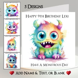 Rainbow Monster Card: Add Your Text + Name ~ Inside Message ~ Cute Monster, Party, Monsters, Celebration, Colour Monster, Birthday, Big Eyes