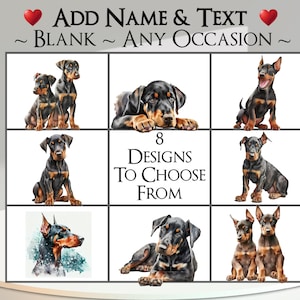 Dobermann-kaart: voeg je tekst + naam toe ~ binnenbericht ~ elke gelegenheid of blanco ~ Dobermann-pinscher, hond, portret, huisdier, hond
