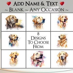 Tarjeta de Labrador: agregue su texto + nombre ~ Mensaje interior ~ Cualquier ocasión ~ Labrador dorado, Labrador, Canino, Retrato de perro, Mascota, Perro