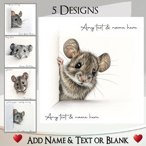 Mouse Card: Add Your Text + Name, Inside Message, 5 Designs To Choose From ~ Cute Mouse, Peeking Mouse, Mice, Rodent, Pet, Mouse Drawing