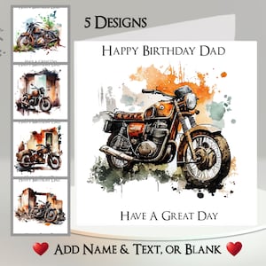 Vintage motorfietskaart: tekst en naam toevoegen, bericht binnenin, 5 ontwerpen, motor, motorfiets, vintage, retro, motorrijder, fiets, oude motorfiets
