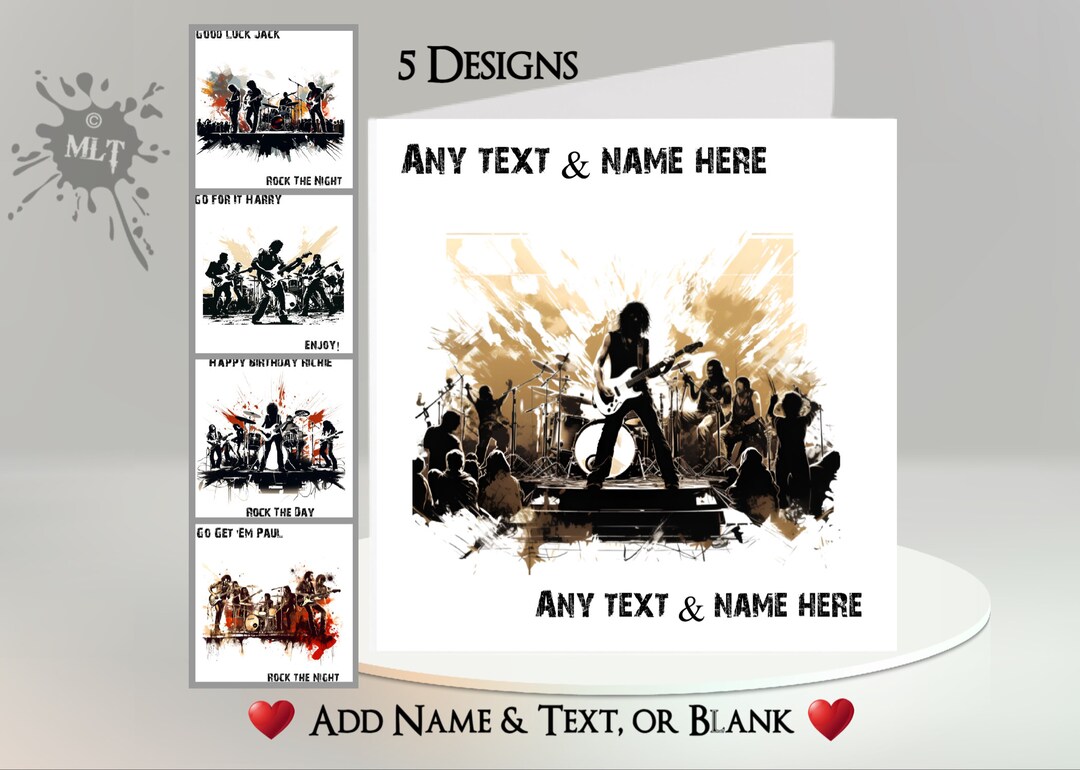 Rock Band Card: Add Your Text + Name, Inside Message, or Blank. 5 ...