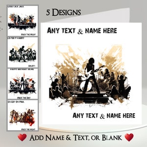 Carte de groupe de rock : ajoutez votre texte et votre nom ~ Message intérieur ~ Guitare, basse, batterie, chanteur, heavy metal, soft rock, rock and roll, musicien, musique
