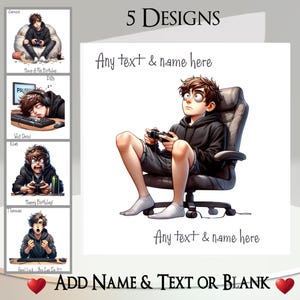 Gamer Card: Add Your Text + Name, Inside Message, or Blank. 5 Designs. Male, Teenager, Controller, Gaming, Control Pad, Funny, Quirky