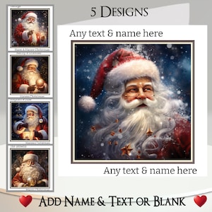 Cartão de Natal: Adicione seu texto + nome, mensagem interna, 5 designs, Pai Natal, Papai Noel, São Nicolau, Lanterna, Globo, Tradicional, Yule
