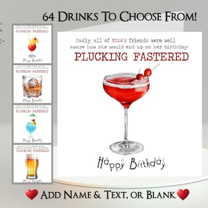 Carte d'anniversaire amusante à cueillir à jeun : ajoutez votre texte et votre nom, choisissez parmi 64 boissons ~ message intérieur ~ alcool, humour, boisson, bière, vin