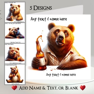 Carte ours : ajoutez votre texte et votre nom ~ message intérieur ~ ours brun, grizzly, ours ivre, boisson, alcool, drôle d'ours, ivre, humoristique