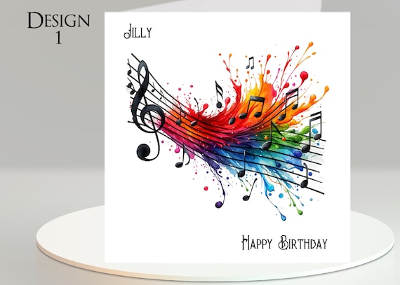 Musical Notes Card: Add Your Text + Name, Inside Message, or Blank