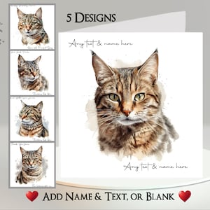 Cat Card: Add Your Text + Name ~ 5 Designs To Choose From ~ Inside Message ~ Tabby Cat, Kitten, Pet, Feline
