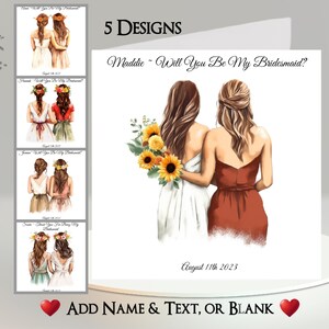 Bruidsmeisjeskaart: naam en datum toevoegen ~ bericht aan de binnenkant ~ Be My Bridesmaid, Thank You, Wedding Day, Wedding, Best Friend, Sister, Matron of Honor