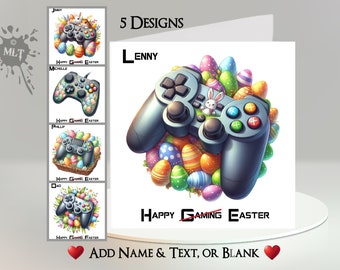 Carte de Pâques pour manette : personnalisée ~ Ajoutez votre texte et votre nom ~ Message à l'intérieur ~ 5 modèles au choix ~ Manette de jeu, jeux, oeuf de Pâques