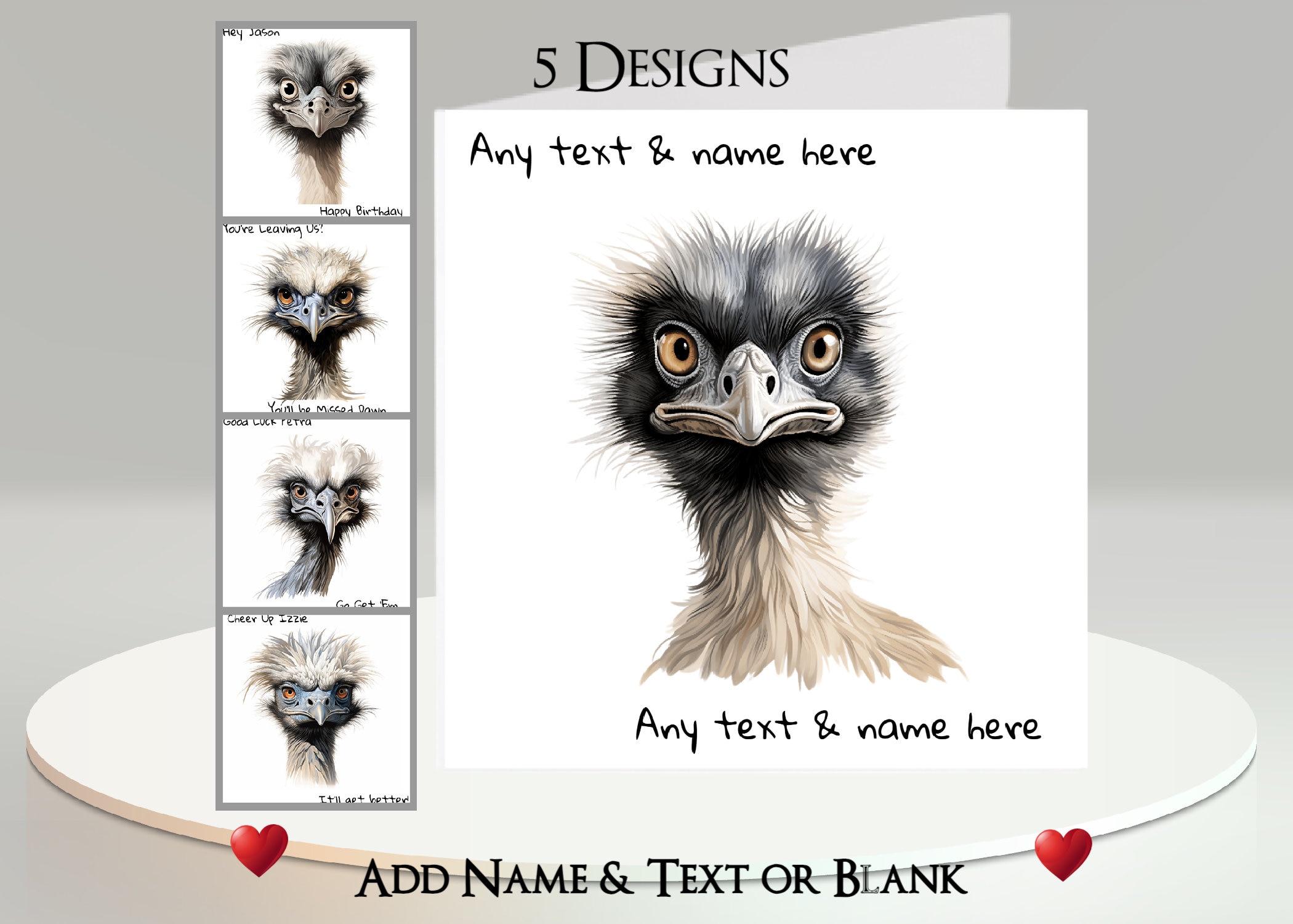 Emu Card: Add Your Text + Name, Inside Message, or Blank. 5