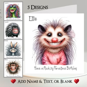 Carte d'anniversaire drôle Mucking Farvellous : ajoutez votre nom ~ message à l'intérieur ~ jeu de mots, animal étrange, animal souriant, humoristique, grossier, jurons, jurons