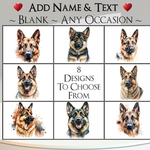 Biglietto di auguri per pastore tedesco: aggiungi il tuo testo + nome ~ Messaggio interno ~ Qualsiasi occasione o vuoto ~ Alsaziano, GSD, Canino, Ritratto di cane, Animale domestico, Cane