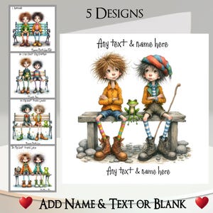 Biglietto Besties: aggiungi il tuo nome + testo, messaggio interno, 5 design. Migliori amici stravaganti, ragazzo, fratello, amici, panchina, rana, divertente, umoristico