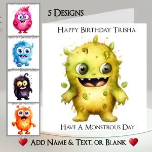 Monster Card: Add Your Text + Name ~ Inside Message ~ Cute Monster, Party, Monsters, Colourful, Celebration, Little Monster, Alien, Birthday