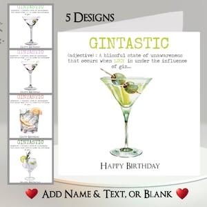 Divertente biglietto Gintastic: aggiungi il tuo testo + nome ~ Messaggio interno ~ Bevitore di gin, amante del gin, divertente biglietto Gin, alcol, divertente, umoristico, bevanda, bicchiere