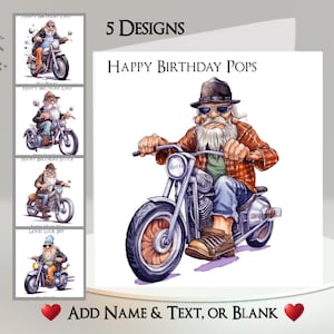 Oude motorkaart: tekst en naam toevoegen, bericht aan de binnenkant, 5 ontwerpen; Motorfiets, motor, oude man, oudere motorrijder, OAP, fiets, grappig, humoristisch