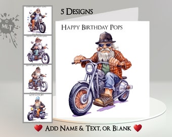 Old Biker Card: Add Your Text + Name, Inside Message, 5 Designs; Motorcycle, Motorbike, Old Man, Elderly Biker, OAP, Bike, Funny, Humorous