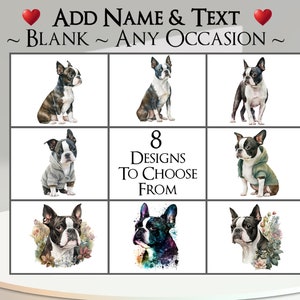 Boston Terrier Card: Aggiungi il tuo testo + nome ~ Messaggio interno ~ Qualsiasi occasione o vuoto ~ Canino, Ritratto di cane, Animale domestico, Cucciolo, Terrier, Cane