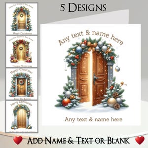 Weihnachtskarte: Fügen Sie Ihren Text + Namen hinzu, Insider-Nachricht, 5 Designs, Our House To Your House, Weihnachtstür, Nachbarn, Freunde, Familie