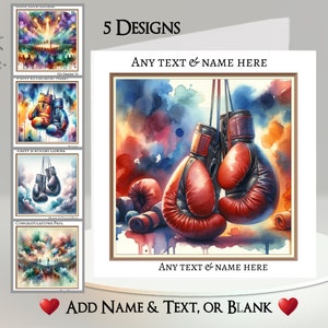 Boxen Karte: Fügen Sie Ihren Text + Namen ~ Innere Nachricht ~ Personalisiert, Boxer, Boxkampf, Boxhandschuhe, Boxring, Kampf, Punsch, Jab, Sport