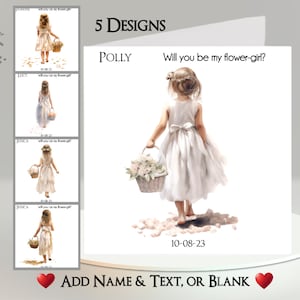 Bloemenmeisjeskaart: naam en datum toevoegen ~ bericht binnen ~ Be My Flower-Girl, bedankt, bruidsmeisje, trouwdag, huwelijk, beste vriendin, zus