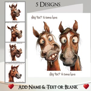 Carte cheval : ajoutez votre texte et votre nom, message intérieur, chevaux originaux, drôle, souriant, rire, framboise, sourire, rire, dessin animé, quel âge