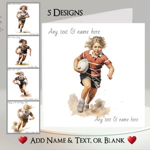 Carta da rugby: aggiungi il tuo testo + nome ~ Messaggio interno ~ Rugger, palla da rugby, giocatore di rugby, partita di rugby, allenatore, meta, mischia, placcaggio, stivali, sport