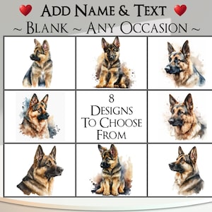 Biglietto d'auguri per pastore tedesco: aggiungi il tuo testo + nome ~ Messaggio interno ~ Qualsiasi occasione ~ Alsaziano, GSD, Canino, Ritratto di cane, Animale domestico, Cane